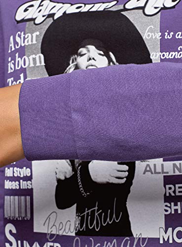 oodji Ultra Mujer Suéter de Algodón con Estampado, Morado, ES 34 / XXS