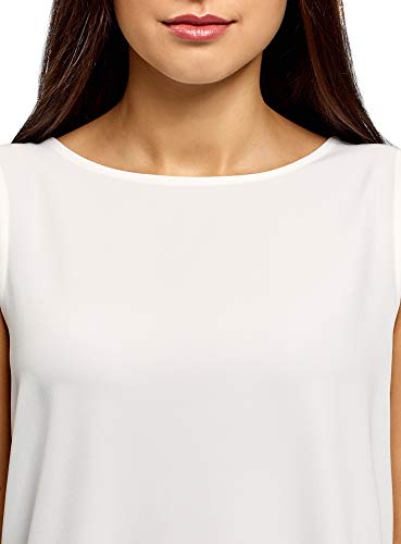 oodji Ultra Mujer Top Recto con Cuello Redondo, Blanco, ES 42 / L