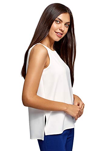 oodji Ultra Mujer Top Recto con Cuello Redondo, Blanco, ES 42 / L