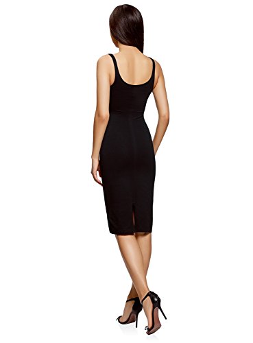 oodji Ultra Mujer Vestido-Camiseta de Tirantes de Punto, Negro, ES 40 / M