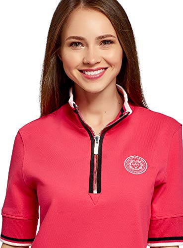 oodji Ultra Mujer Vestido de Estilo Deportivo con Cremallera en el Cuello, Rosa, ES 42 / L