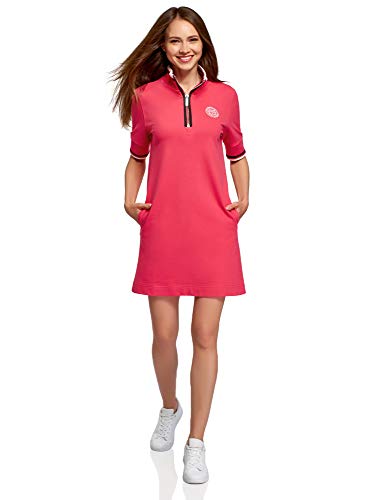 oodji Ultra Mujer Vestido de Estilo Deportivo con Cremallera en el Cuello, Rosa, ES 42 / L