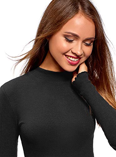 oodji Ultra Mujer Vestido de Punto con Cuello Mao, Negro, ES 36 / XS