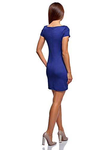 oodji Ultra Mujer Vestido de Punto con Escote Barco, Azul, ES 34 / XXS