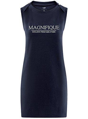 oodji Ultra Mujer Vestido de Tejido Piqué con Bordado, Azul, ES 34 / XXS