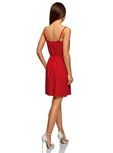 oodji Ultra Mujer Vestido de Verano Básico con Tirantes Finos, Rojo, ES 44 / XL