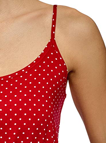 oodji Ultra Mujer Vestido de Verano Básico con Tirantes Finos, Rojo, ES 44 / XL