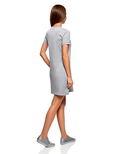 oodji Ultra Mujer Vestido Holgado de Algodón, Gris, ES 36 / XS