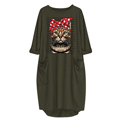 OPAKY Camiseta Mujer Verano Moda Oreja de Gato Impresión Manga Larga Tallas Grandes Camiseta con Capucha Blusa Camisa Basica Camiseta Suelto Estampado Tops Casual Fiesta T-Shirt Mini Vestido Corto