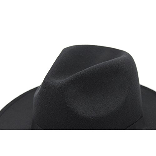 OULII Sombrero clásico de Lana estructurada Unisex Fedora Sombrero Solar Sombrero de Vaquero para Hombres Mujeres (Negro)