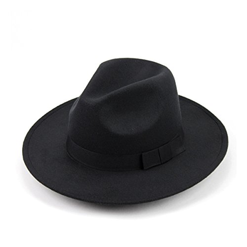 OULII Sombrero clásico de Lana estructurada Unisex Fedora Sombrero Solar Sombrero de Vaquero para Hombres Mujeres (Negro)