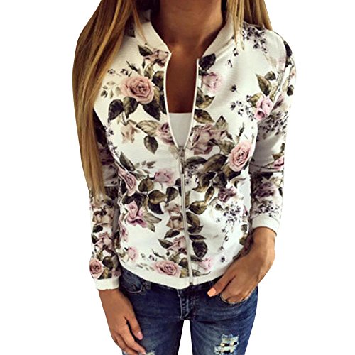 Overdose Las SeñOras De Las Mujeres De ImpresióN De Manga Larga Tops Blanco Cremallera Mejor Regalo De La Chaqueta Caliente Outwear Negro Tops Sueltas Top (XL, C-Blanco)