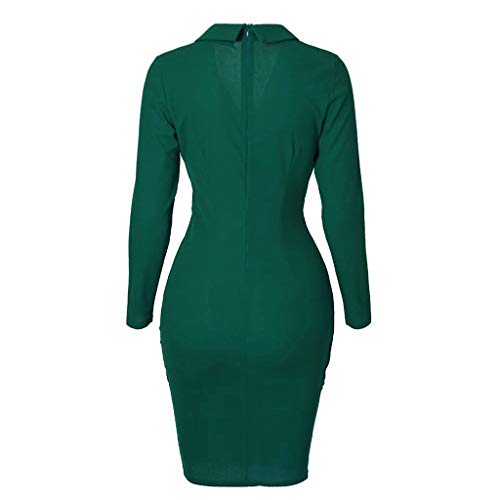 OverDose mujer De Manga Larga con Cuello En V Botones Invierno OtoñO Moda Sexy Delgado Nuevo Casual Bodycon CóCtel Mini Vestido (L, R-Verde Militar)