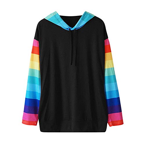 OverDose mujer Ocasionales De Manga Larga Colorida Bloque De Rayas Sudadera con Capucha Blusa Tops La Mejor Sudadera con Capucha De Mujer