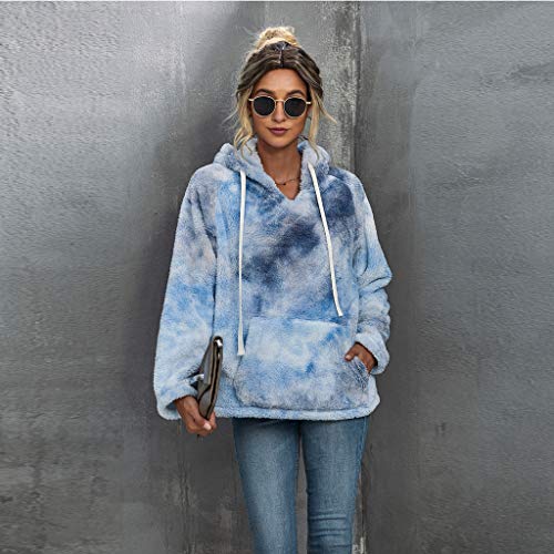 Overdose Nueva OtoñO para Mujer Gato De Manga Larga con Capucha De Moda Sudadera con Capucha SuéTer Tops Blusa SeñOra Superior (L, A-Azul)