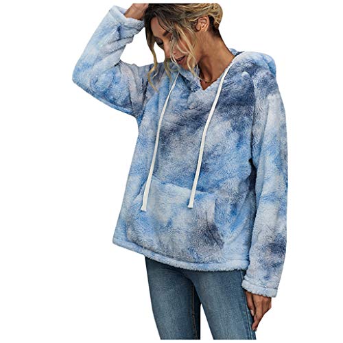 Overdose Nueva OtoñO para Mujer Gato De Manga Larga con Capucha De Moda Sudadera con Capucha SuéTer Tops Blusa SeñOra Superior (L, A-Azul)