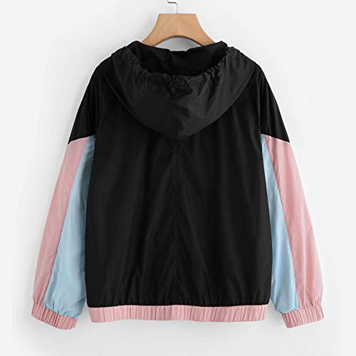 Overdose Nuevo Modelo De Moda Mujeres Manga Larga Patchwork Piel Fina Trajes con Capucha Cremallera Casual Sport Coat Sudadera con Capucha Superior (L, R-Rosa)