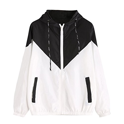 Overdose Nuevo Modelo De Moda Mujeres Manga Larga Patchwork Piel Fina Trajes con Capucha Cremallera Casual Sport Coat Sudadera con Capucha Superior (S, Q-Negro)