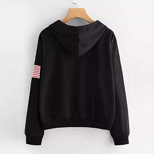 Overdose Sudadera con Capucha para Mujeres con Estampado De Letras Bandera Sudadera con Capucha con CordóN Estampado Sudadera con Mangas Largas Blusas Blancas Blusa Negra