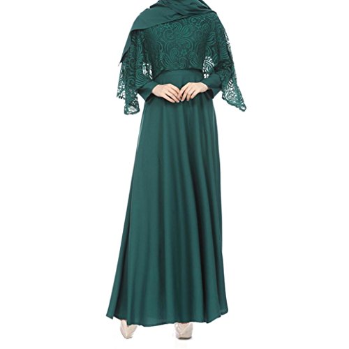 Overdose Vestido Maxi De Encaje Casual Simple Moda MusulmáN Kaftan Abaya Jilbab De Manga Larga para Mujer (XL, Verde)