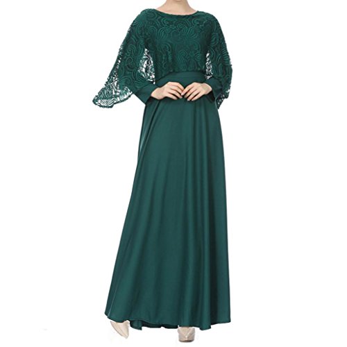 Overdose Vestido Maxi De Encaje Casual Simple Moda MusulmáN Kaftan Abaya Jilbab De Manga Larga para Mujer (XL, Verde)