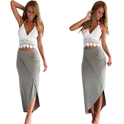 Overdose Womens Bodycon Slim Vendaje De Dos Piezas Crop Tops Y Vestido De Falda Set Beach Holiday Swimming SPA Dress (S, Gray)