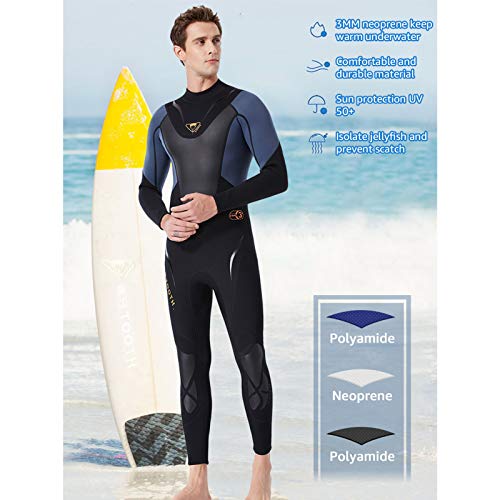 Owntop Hombres Trajes de Neopreno para Jóvenes - Trajes de Buceo Completos con Cremallera Trasera de 3mm Manga Larga para Esnórquel, Surf y Deportes Acuáticos, L