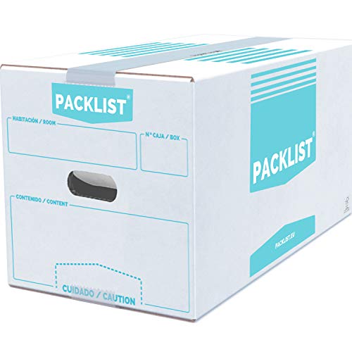 PACKLIST 20 Cajas Cartón Mudanza + APP/PDF Inventario - Cajas de Mudanza Personalizables y Ultra Resistentes 43x30x25cm - Cajas de Cartón de Calidad para Mudanzas - Caja Blanca ECO Certificado FSC