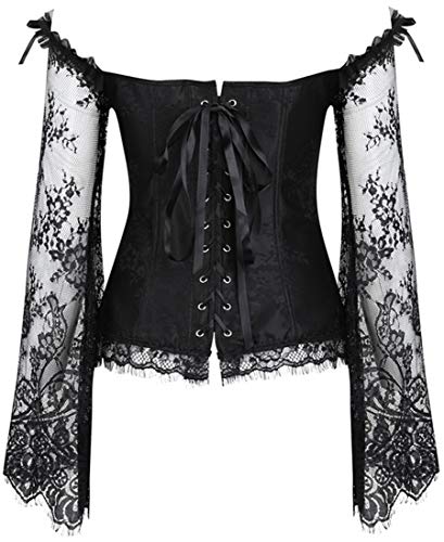 PANOZON Corset Brocado Corpiño Gótico y Clásico de Encaje para Mujer Fiesta de Halloween Novedades (Large, A-Negro)