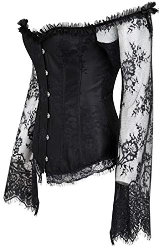 PANOZON Corset Brocado Corpiño Gótico y Clásico de Encaje para Mujer Fiesta de Halloween Novedades (Large, A-Negro)