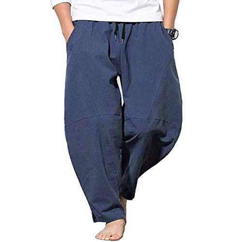 Pantalones Casuales de Hombre Sueltos de Pierna Ancha Patchwork Costura Hip-Hop Algodón Lino Pantalones Holgados Cintura elástica Pantalones Bombachos de Yoga XX-Large