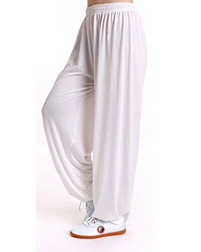 Pantalones De Yoga Pretina Elástico Pantalones Bombachos De Fitness Unisex Blanco 2XL