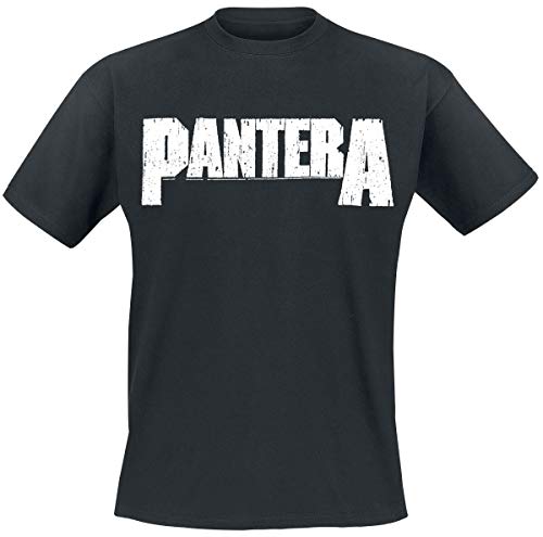 Pantera Logo Hombre Camiseta Negro M, 100% algodón, Regular