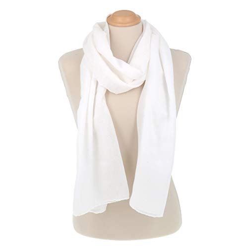 Pañuelo Mujer Lentejuelas Suave 20% Algodón 80% Viscosa Blanco - Maxi Bufanda Larga y Rectangular 180cm x 70cm - Foulard Original Colorido y Brillante Moderno - Fular Estola Matrimonio