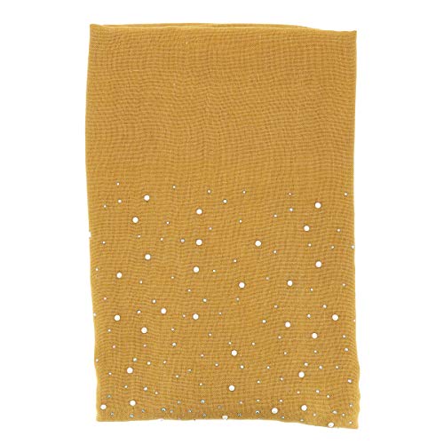 Pañuelo Mujer Perlas y Pedrería Suave 100% Algodón Amarillo mostaza - Maxi Bufanda Larga y Rectangular 190cm x 70cm - Foulard Original Colorido y Brillo Moderno - Fular Estola Matrimonio