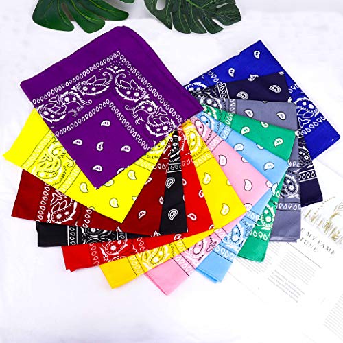 Pañuelos Bandanas de Modelo de Paisley para Cuello Cabeza Multicolor Múltiple para Mujer y Hombre, 12 Piezas Vaquero Diadema Estampado Corbatas Pañuelo Ciclismo, Square Handkerchiefs