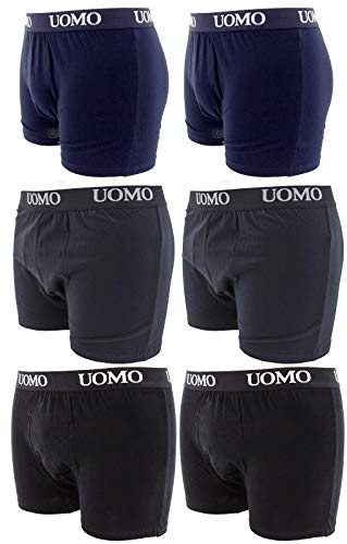 Paquete de 6 Piezas, Calzoncillos Hombre, Boxer Algodon, Ropa Interior Cómoda para Hombres, Multicolor, 2 Negros, 2 Azules, 2 Grises, X-Large