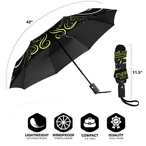 Paraguas Plegable Automático Impermeable Motocross Dirt Bike Verde, Paraguas De Viaje Compacto a Prueba De Viento, Folding Umbrella, Dosel Reforzado, Mango Ergonómico