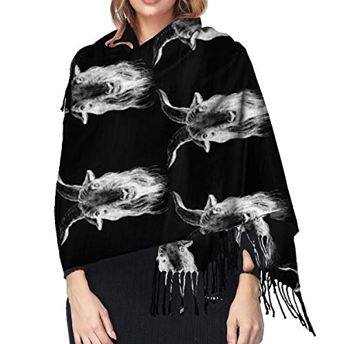 Patrón de cabeza de cabra Mujer negra Niña Señoras Bufanda ligera Invierno Pashmina Wraps Chal