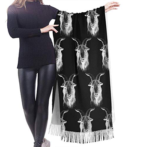 Patrón de cabeza de cabra Mujer negra Niña Señoras Bufanda ligera Invierno Pashmina Wraps Chal