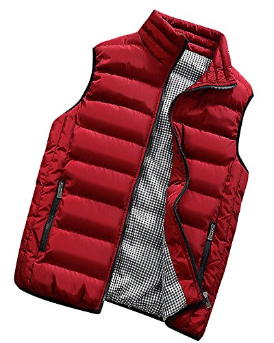 PengGeng Hombre Invierno Calor Chalecos Sin Mangas De Plumas Chaquetas Acolchado Cazadoras Rojo XL