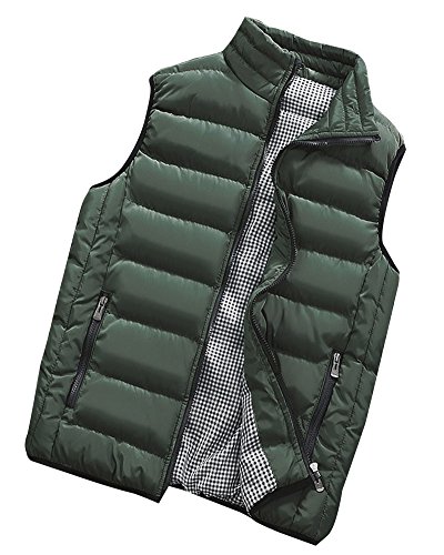 PengGeng Hombre Invierno Calor Chalecos Sin Mangas De Plumas Chaquetas Acolchado Cazadoras Verde del ejército XL