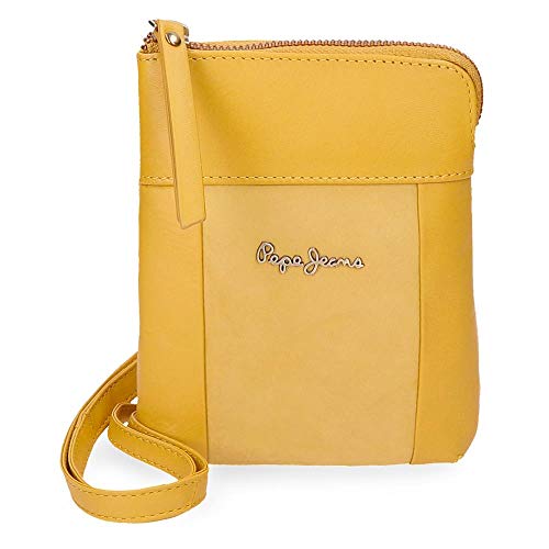 Pepe Jeans Double Bandolera Pequeña Amarillo 13x16,5x1,5 cms Piel