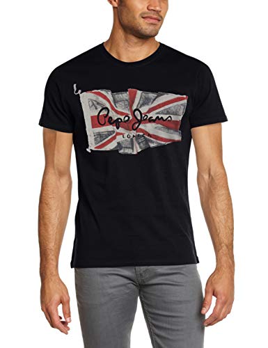 Pepe Jeans Flag Logo Camiseta, Negro (Black 999), Large para Hombre