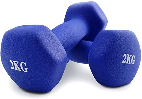 PERPETUAL Mancuernas 2KG (2 Unidades) Neopreno Pesas Ligeras Pequeñas Hexagonales Pilates Body Pump Hombre Mujer Ejercicio Gimnasio Casa Fitness Dumbbell