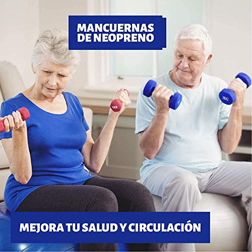 PERPETUAL Mancuernas 2KG (2 Unidades) Neopreno Pesas Ligeras Pequeñas Hexagonales Pilates Body Pump Hombre Mujer Ejercicio Gimnasio Casa Fitness Dumbbell