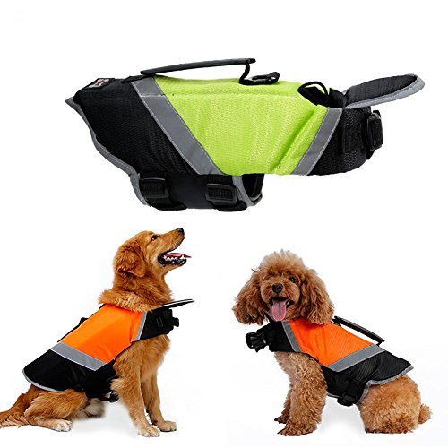 Pet Online Chaleco salvavidas para perros mascota natación profesional chaleco reflectante impermeable Dispositivo de flotación chaleco salvavidas, verde, l