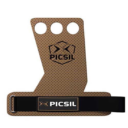 PICSIL Azor 3H Calleras para Cross Training Grips 3 Agujeros. Protector de Mano para Hombre y Mujer. Ideal Box y Gym (Size Extra-Large - XL, Marron)