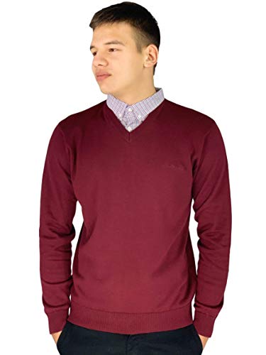 Pierre Cardin - Jersey de punto con cuello en V para hombre rojo oscuro M