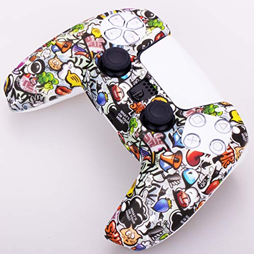 Playrealm Suave Impresión Silicona Funda Piel Carcasas x 1 y Agarres para el Pulgar x 8 para el Mando PS5 Dualsenese (Pintura Linda)